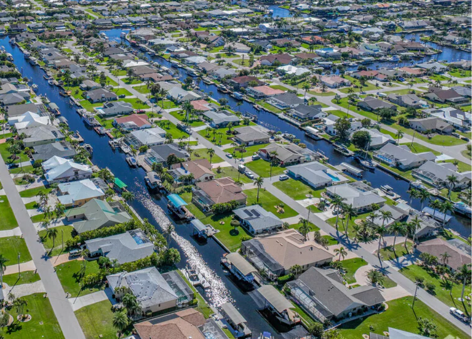 Residential neighborhood with new homes in Cape Coral