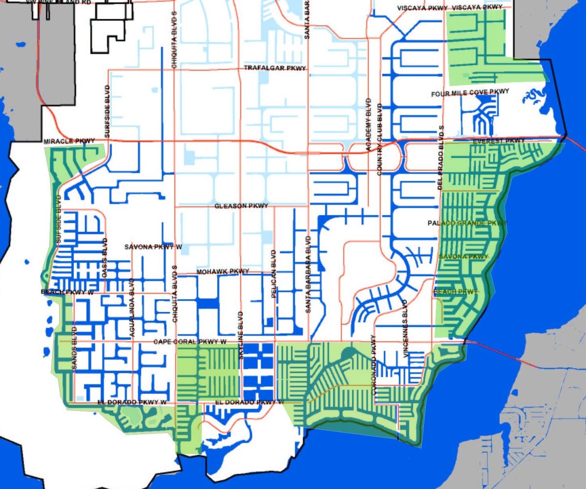 How to read a Cape Coral canal map with connections and directions