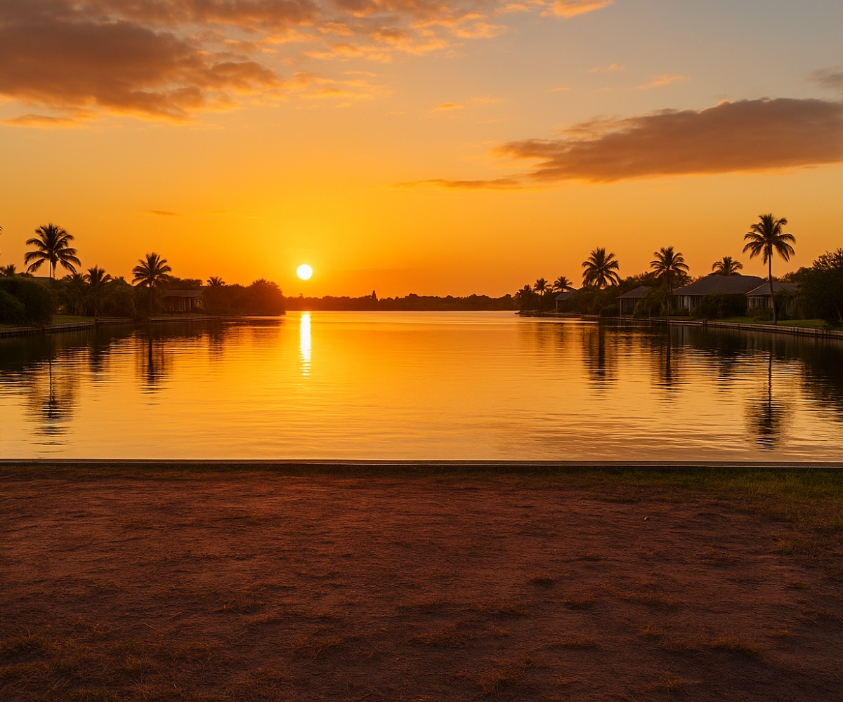 Peaceful waterfront land setting