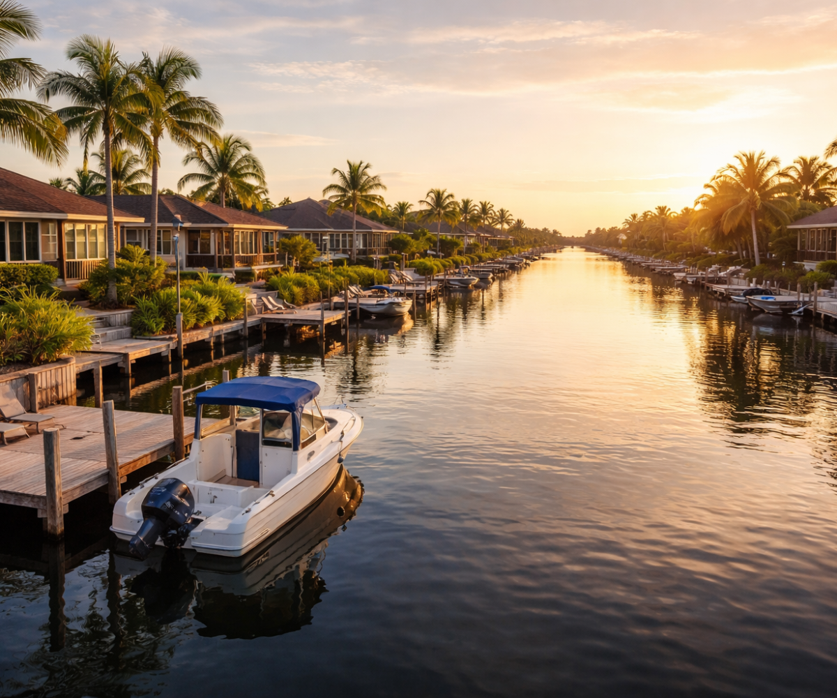 Boating in Cape Coral FL with calm canals and waterfront homes