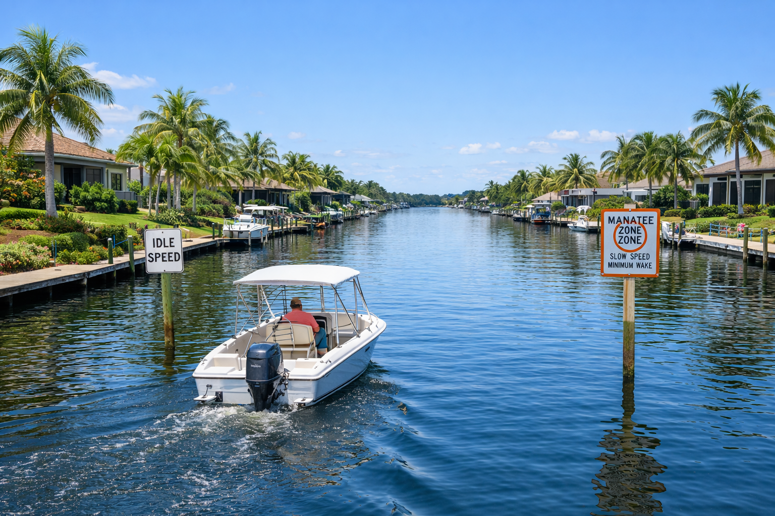 Calm canals in Cape Coral ideal for beginner boating