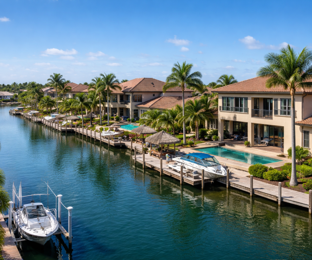 Waterfront homes along canals in Cape Coral