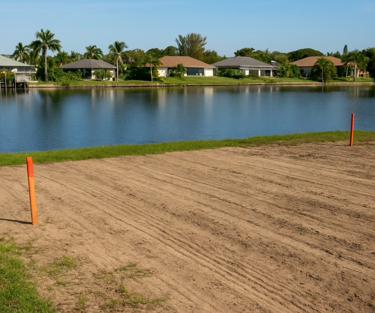 Waterfront land prepared for home construction