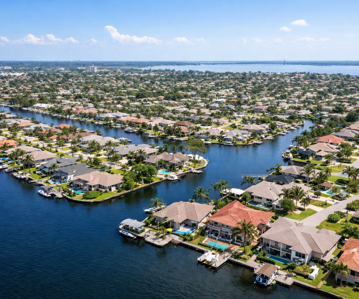 Property Value in Cape Coral FL showing waterfront homes and canal neighborhoods