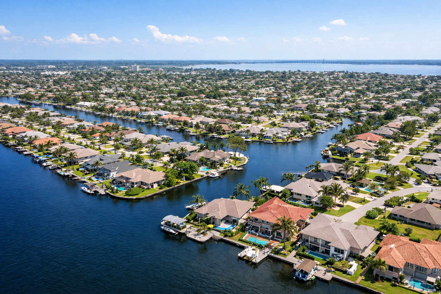 Property Value in Cape Coral FL showing waterfront homes and canal neighborhoods