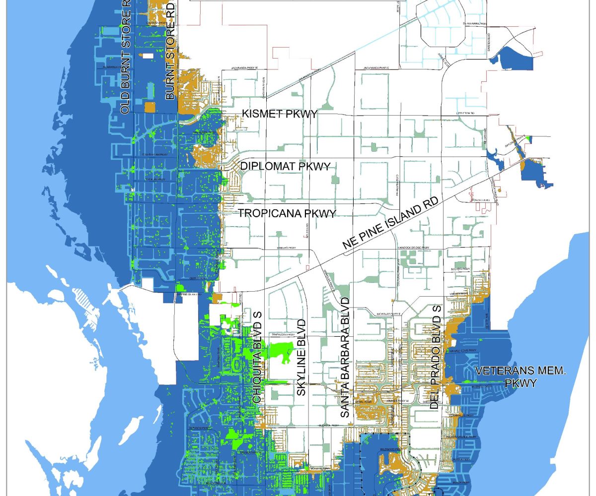 Flood zone map showing flood risk for waterfront property in Cape Coral