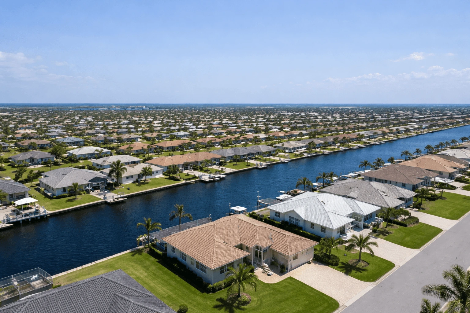 Aerial view of Cape Coral FL homes and canals showing property value trends and neighborhoods in 2026 