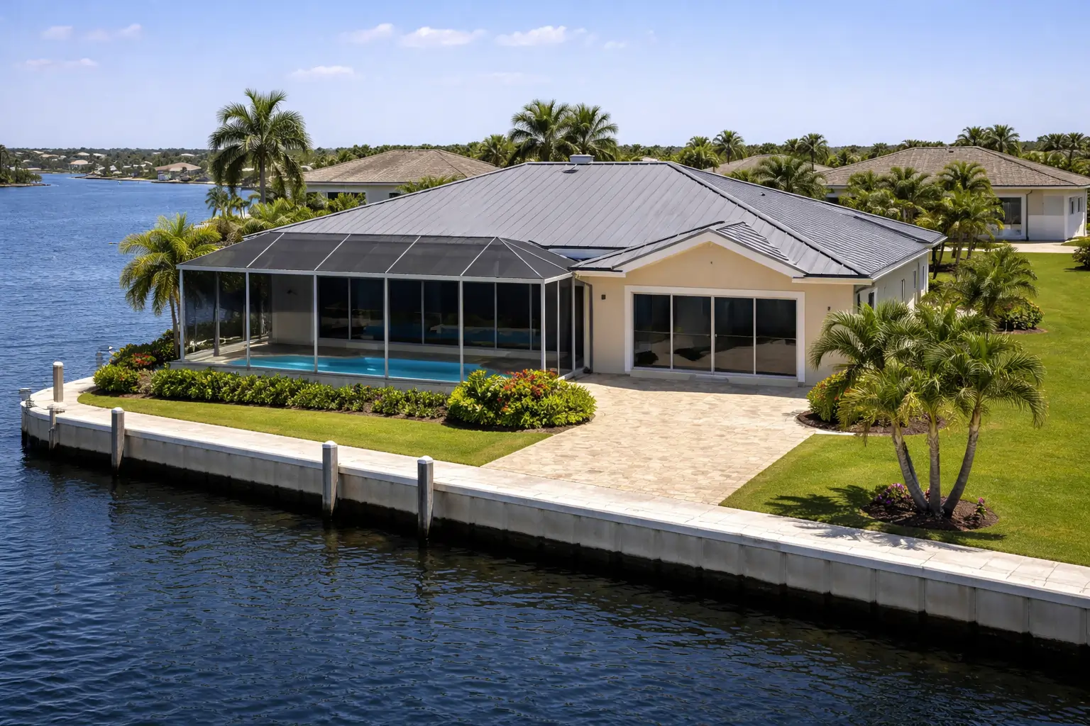 Cape Coral home with impact windows, new roof, and modern seawall protecting property value