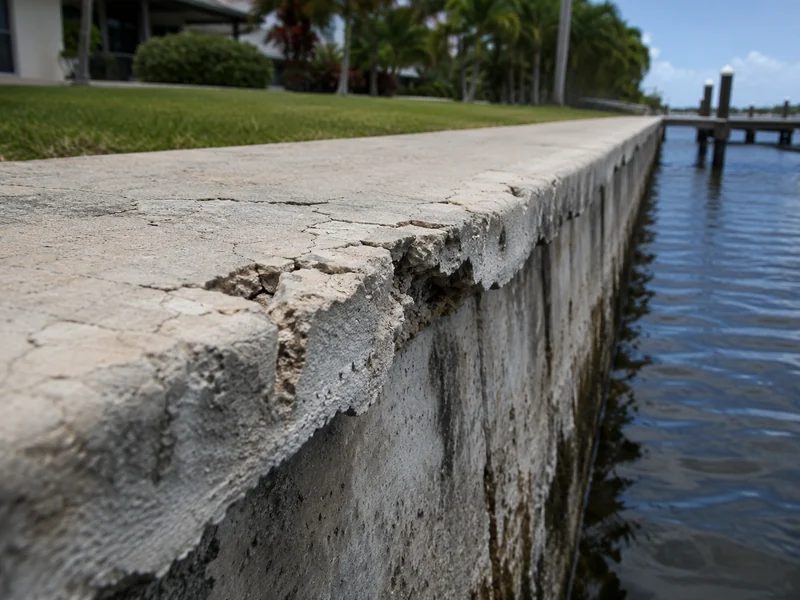 Cracked seawall cap on a Cape Coral canal home, a key due diligence item for investment property buyers