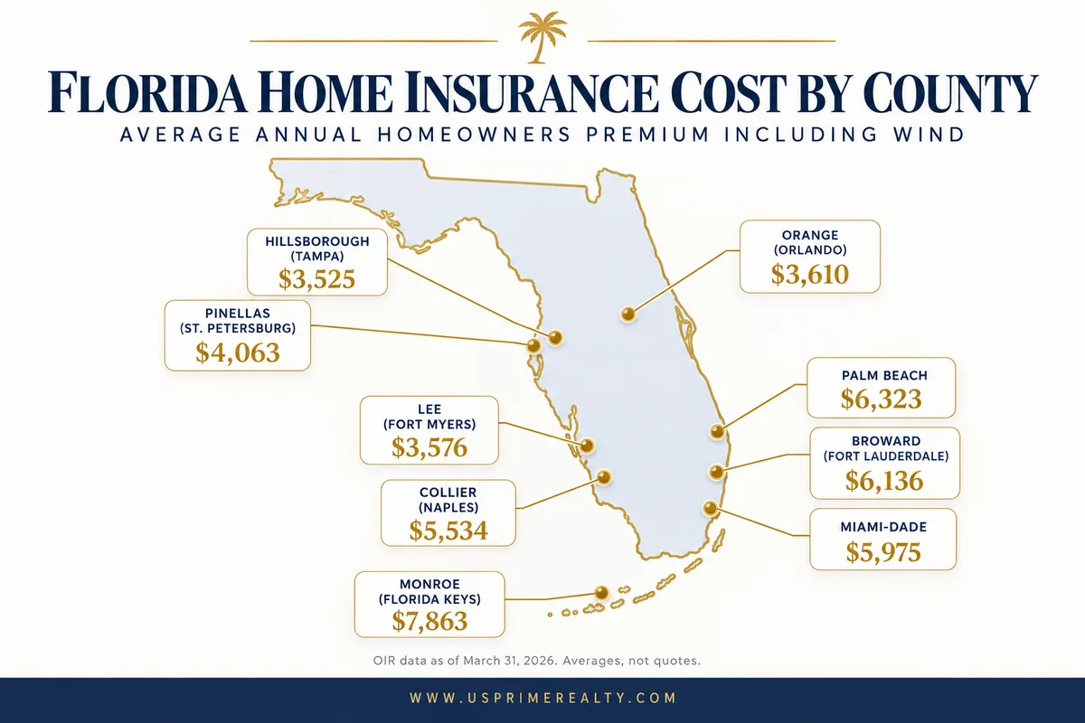 Florida home insurance cost by county in 2026