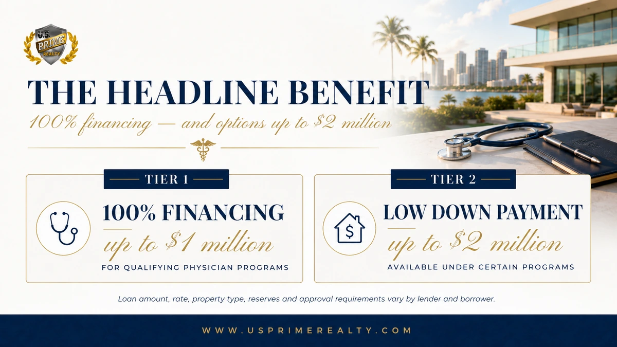 Physician Mortgage Loans in Florida: Homebuying Guide 5 Physician mortgage financing tiers in Florida: 100% financing for doctors in Florida up to $1 million