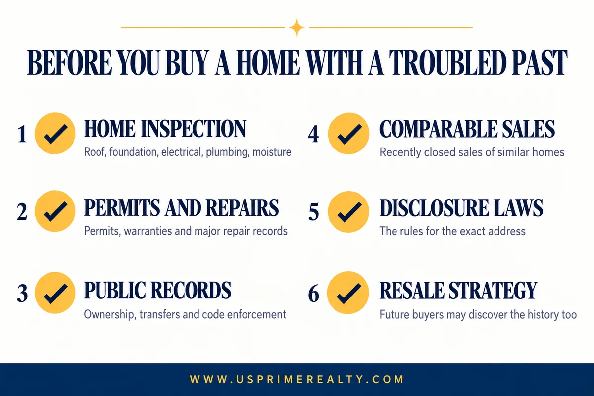 Checklist for inspecting and researching a stigmatized property before buying