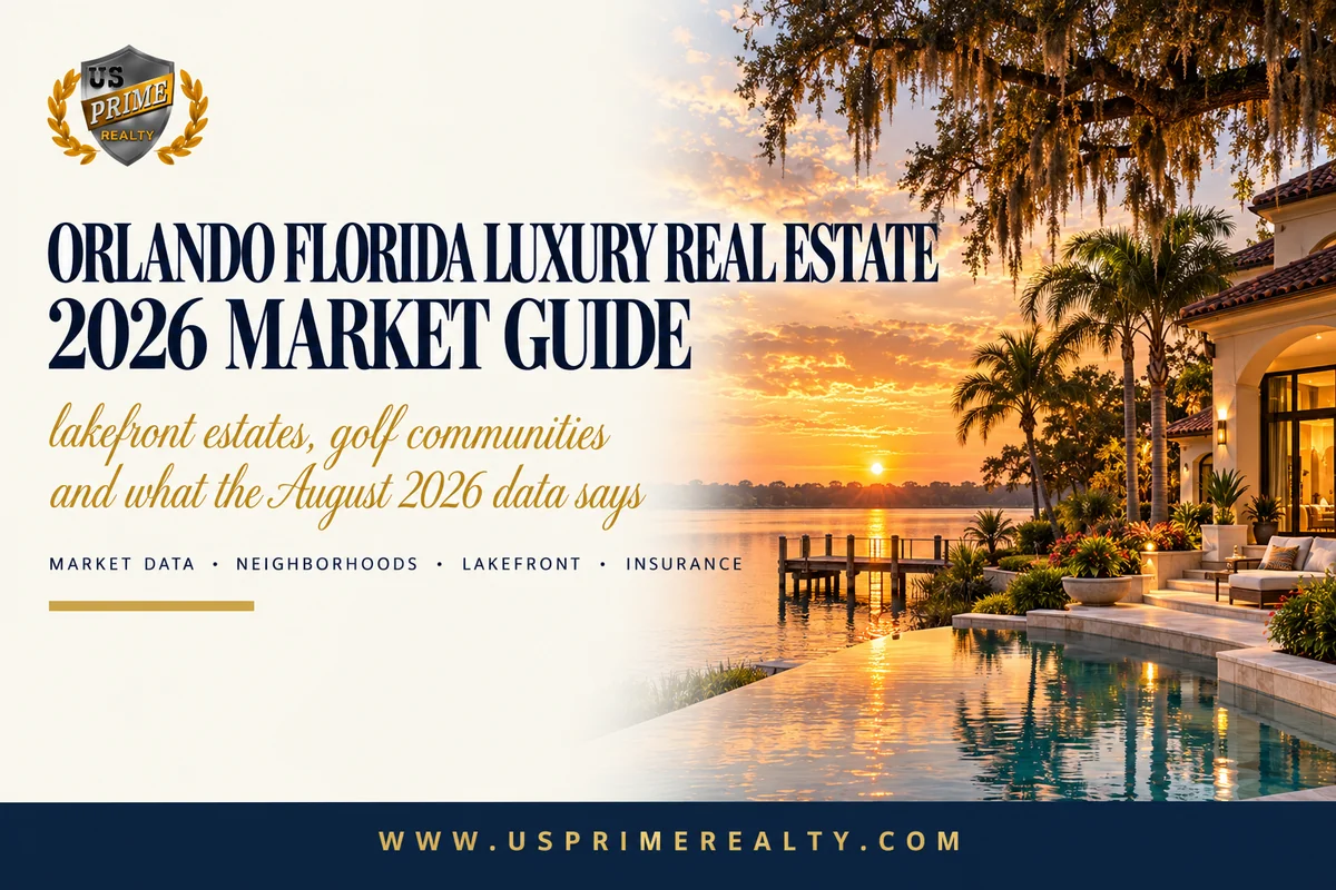 Orlando Florida Luxury Real Estate: 2026 Market Guide 17 Orlando Florida luxury real estate lakefront estate with palms and landscaped pool at golden hour