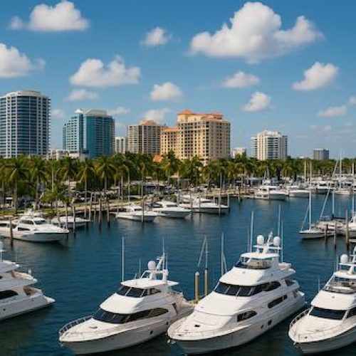 Luxury yachts docked in marina